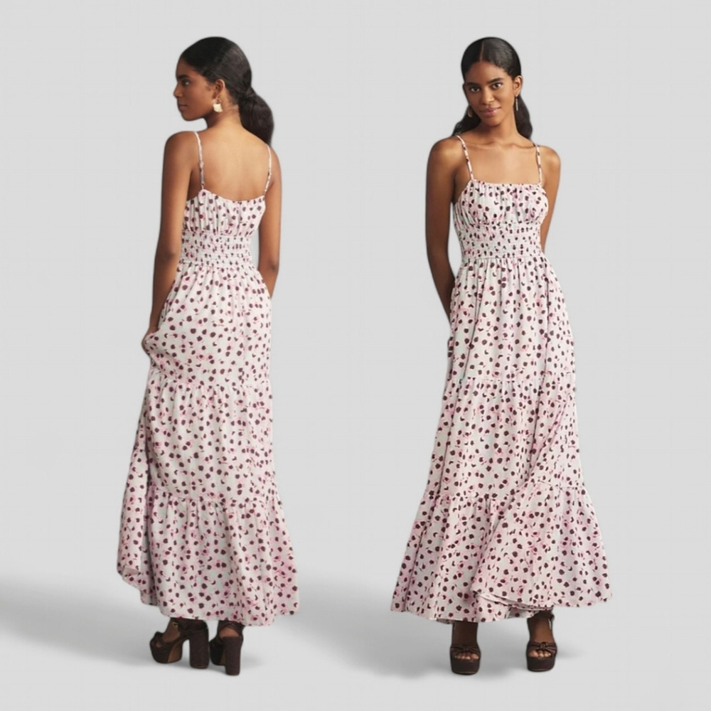Anthropologie Ruffled Square Neck Sleeveless A-Line Maxi Dress Sz L Purple NEW